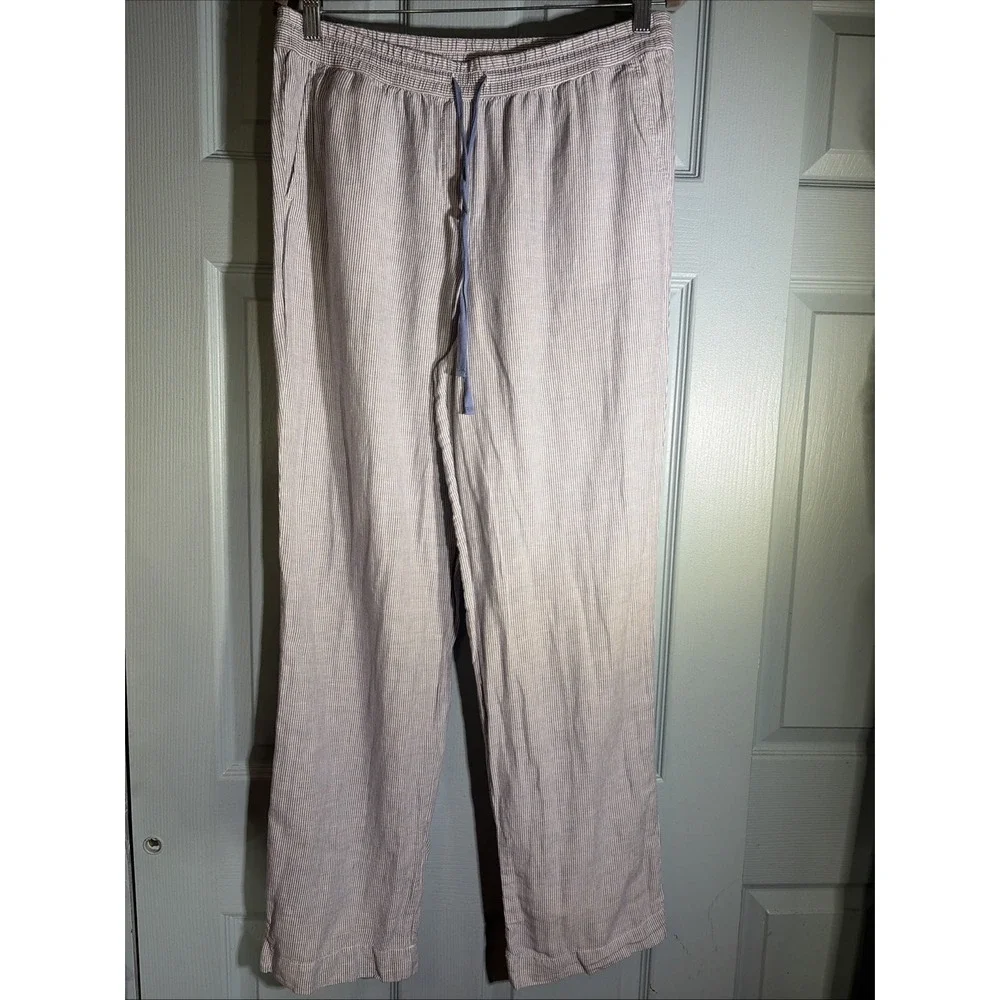 Talbots Linen Cotton Blend Blue Stripe Pants Sz Medium. Straight Leg.
